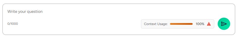 Screenshot showing the context usage warning in Solly AI.