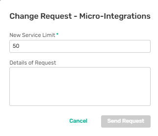 Image that shows the dialog box to change the number of Micro-Integrations in your account.