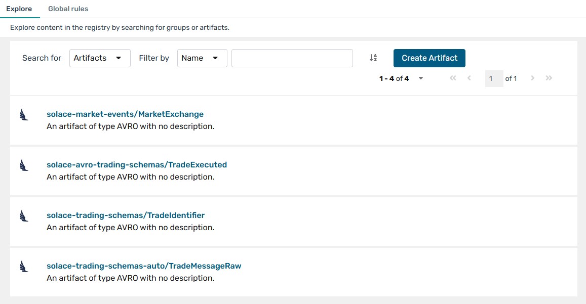 Artifacts in Registry web console